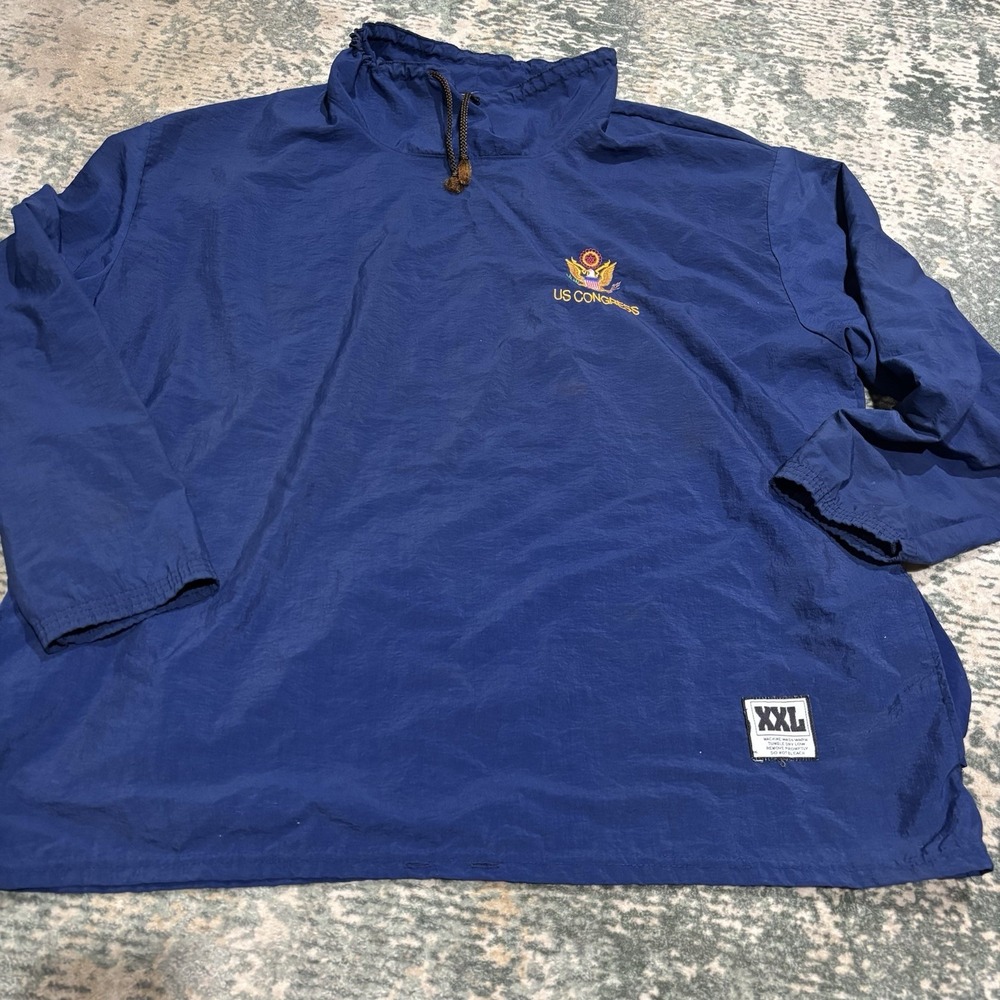 Vintage US Congress Embroidered Windbreaker 2XL TOC Nylon Blue